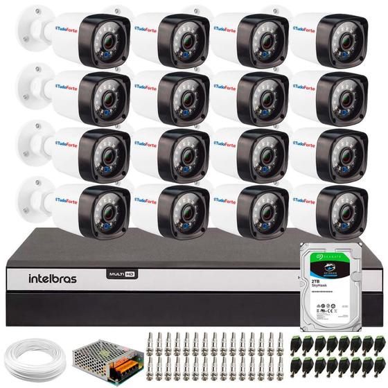 Kit 16 Câmeras Full HD 1080p 2MP Bullet DVR Intelbras 16 Canais Inteligente MHDX 3016-C HD 2TB Menor preço em Kit 16 Câmeras Full HD 1080p 2MP Bullet DVR Intelbras 16 Canais Inteligente MHDX 3016-C HD 2TB