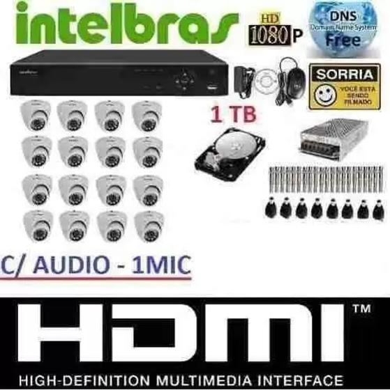 Imagem de Kit 16 Cameras Infra Dome Ahd Dvr 16 Canais Intelbras Hd 1tb - Dvr Intelbras