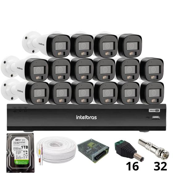 Imagem de Kit 16 Câmeras Intelbras 3220b Full Color Com Áudio Dvr Intelbras Imhdx 3132 Inteligência Artificial Hd 1tb