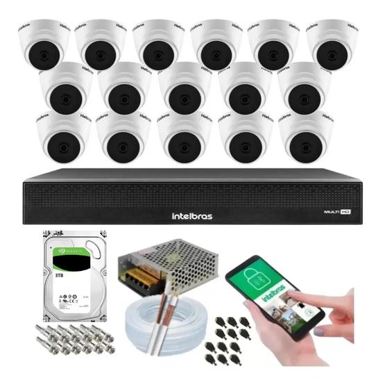 Imagem de Kit 16 Câmeras Intelbras Dome 1120d Dvr 16 Canais Com Hd 3tb