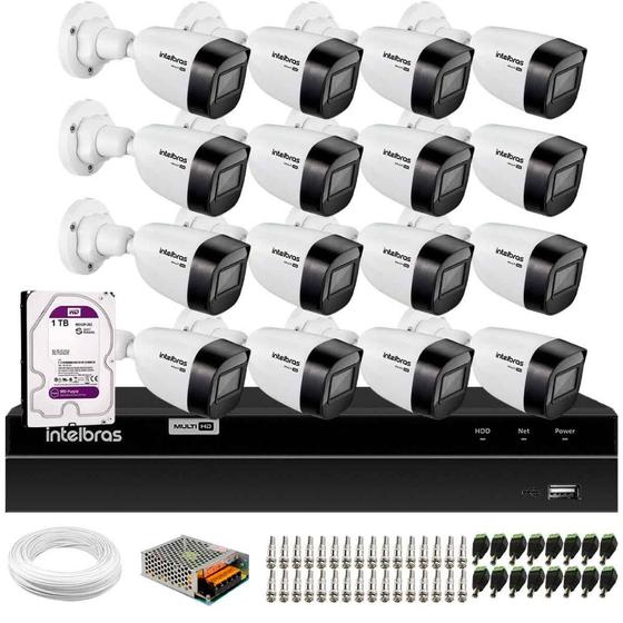 Imagem de Kit 16 Câmeras Intelbras VHD 1130 B HD 720p Lente 2.8mm Visão Noturna 30m Proteção IP67 + DVR Intelbras MHDX 1316 16 Canais Multi HD + HD 1TB