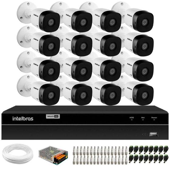 Imagem de Kit 16 Câmeras Intelbras VHD 1230 B Full HD 1080p Bullet Visão Noturna de 30 metros IP67 + DVR Intelbras MHDX 1216 Full HD 16 Canais + HD