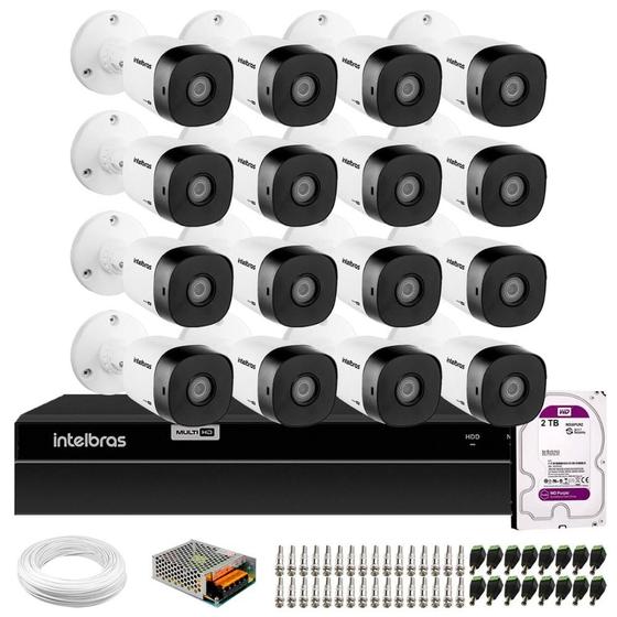 Imagem de Kit 16 Câmeras Intelbras VHD 1230 B Full HD 1080p Bullet Visão Noturna de 30 metros IP67 + DVR Intelbras MHDX 1216 Full HD 16 Canais Multi HD + HD 2TB