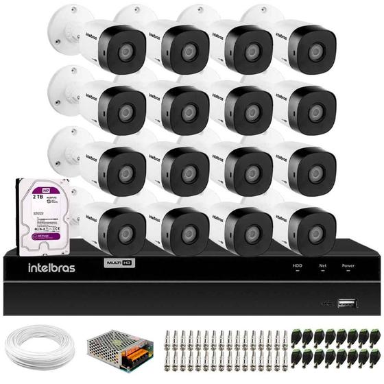 Imagem de Kit 16 Câmeras Intelbras VHD 1230 B Full HD 1080p Bullet Visão Noturna de 30 metros IP67 + DVR Intelbras MHDX 1216 Full HD 16 Canais Multi HD