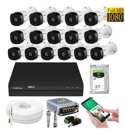 Imagem de Kit 16 Câmeras Multi Hd Intelbras 1220b 1080p 2mp Dvr 16 Canais Com Hd 2tb