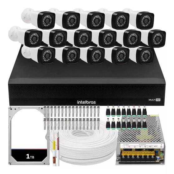 Imagem de Kit 16 Cameras Seguranca 2 Mp Full Hd Dvr Intelbras 1016 1tb