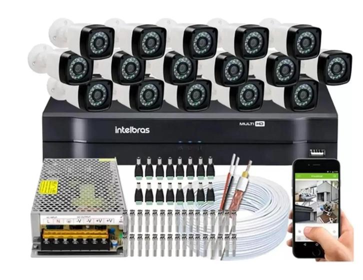 Imagem de Kit 16 Câmeras Segurança Hd Dvr Intelbras 1016C