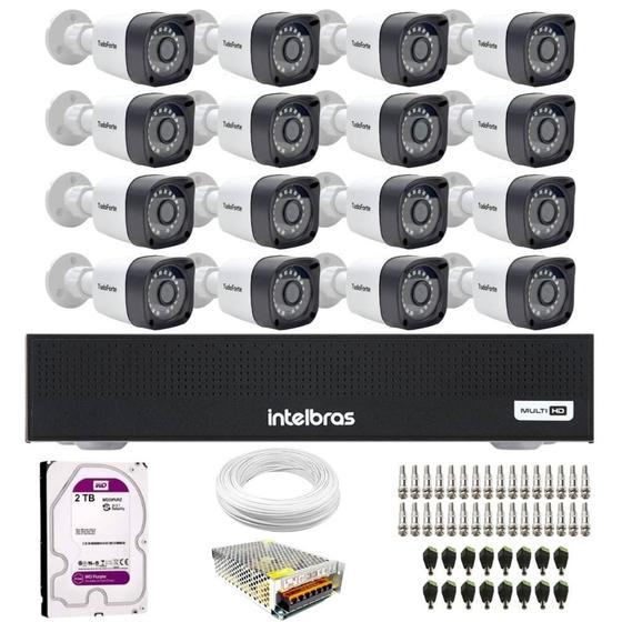 Imagem de Kit 16 Câmeras Tudo Forte TF 2020 B Full HD 1080p Bullet Visão Noturna 20M Proteção IP66 Dvr Intelbras MHDX 3116-C 16 Canais HD 2TB Purple