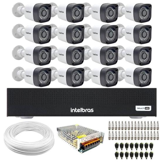 Imagem de Kit 16 Câmeras Tudo Forte TF 2020 B Full HD 1080p Bullet Visão Noturna 20M Proteção IP66 + Dvr Intelbras MHDX 3116-C 16 Canais