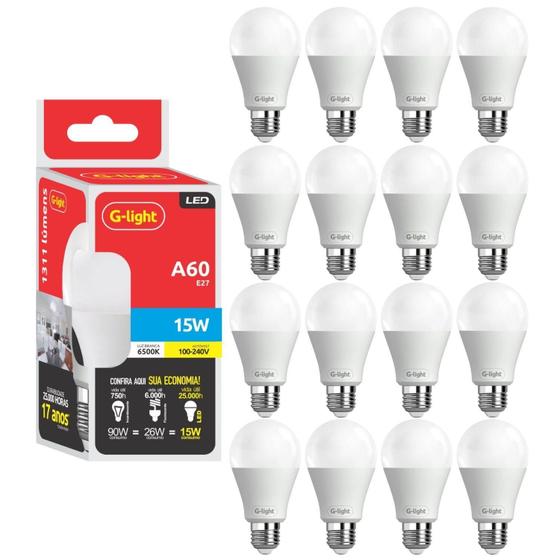 Imagem de Kit 16 Lâmpada Led Bulbo A60 15W E27 3000K Luz Branca