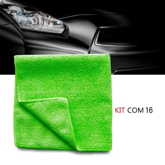 Imagem de Kit 16 Pano microfibra automotiva flanela anti-risco toalha Verde
