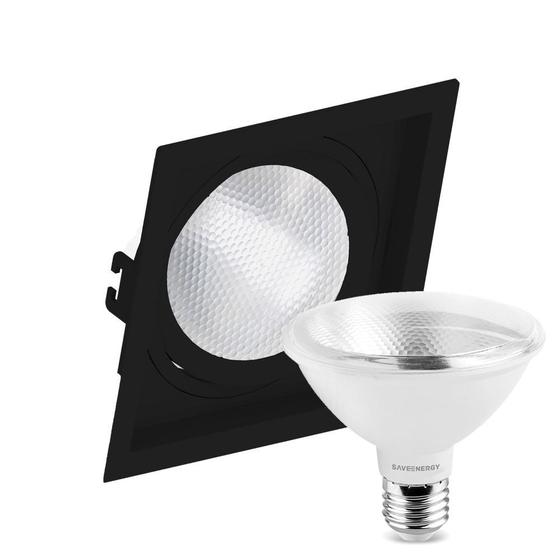 Imagem de Kit 16 Spot Embutir Quadrado Recuado Par30 Preto + Lâmpada Led 10w 2700k