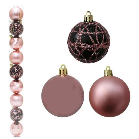 Imagem de Kit 18 Bola De Natal Rose Mista Glitter 6cm Decoração Árvore