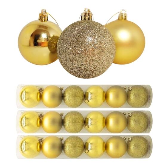 Imagem de Kit 18 Bolas De Natal 8cm Mista Gliter, Fosco e Brilho Dourado - Master Christmas