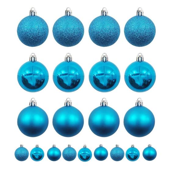 Imagem de Kit 18 Bolas De Natal Mista 8cm Azul Decoração Árvore