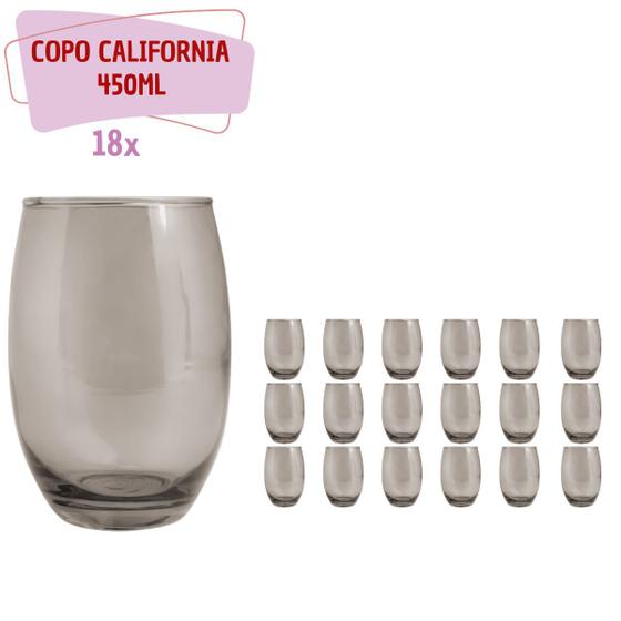 Imagem de Kit 18 Copos California Redondo Vidro Cinza Mesa Posta 450ml