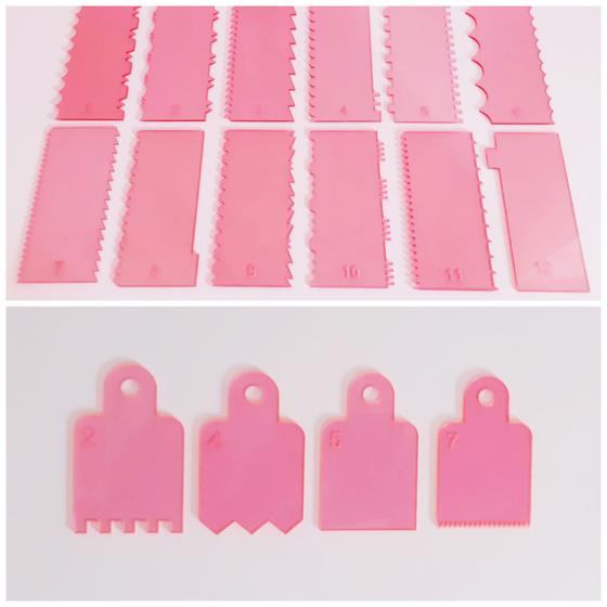 Imagem de Kit 18 Espatulas decorativa em acrilico para alisar bolo(12+6Mine) Rosa