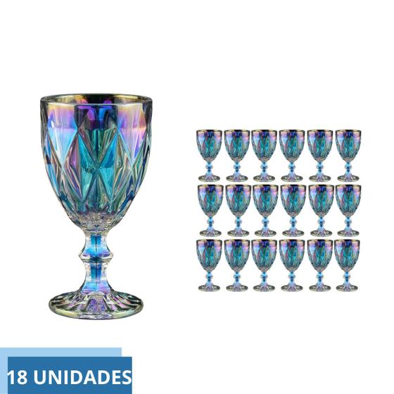 Imagem de Kit 18 Jogo De Taças Diamond Vinho Furta Cor De Vidro 340ML