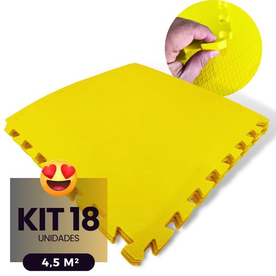 Imagem de Kit 18 Placas Tapete Infantil EVA Estilo Piso Tatame 50x50cm 10mm (4,5 m²) Emborrachado Crianças Bebes Exercícios c/ Encaixe + Bordas Acabamento