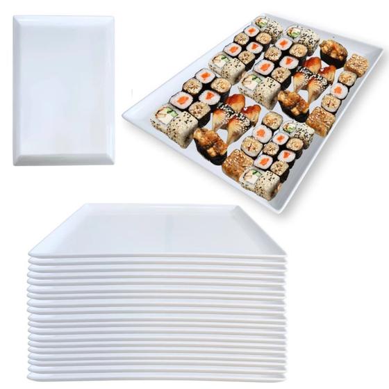 Imagem de Kit 18 Pratos / Travessas para Restaurante Japones Buffet 35 Cm Melamina/ Plastico  Bestfer 