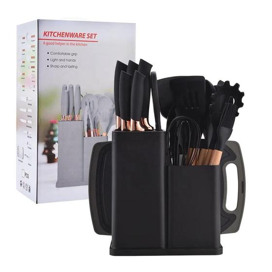 Imagem de Kit 19 Peças Jogo de Utensílios de Cozinha em Silicone Completo  Antiaderente e Resistente ao calor