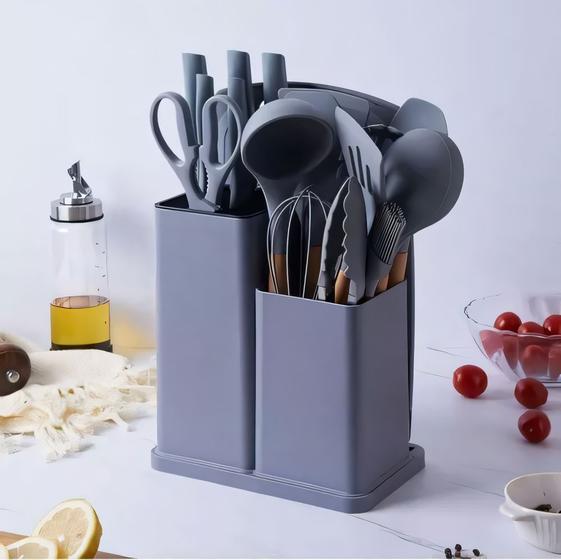 Imagem de Kit 19 Peças Jogo de Utensílios de Cozinha em Silicone Completo Antiaderente e Resistente ao calor