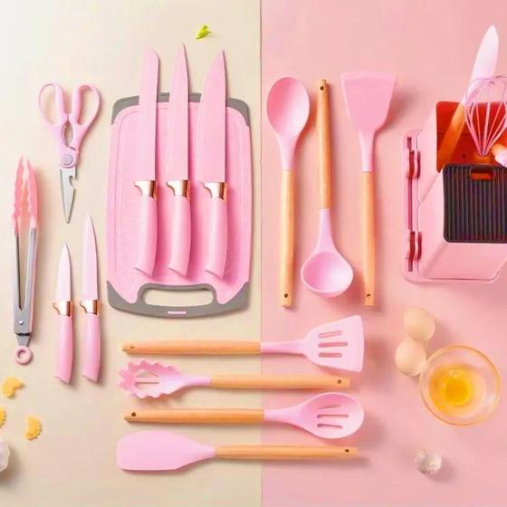 Imagem de Kit 19 Peças Utensílios De Cozinha Luxo Completo Jogo com Tábua Saara Online