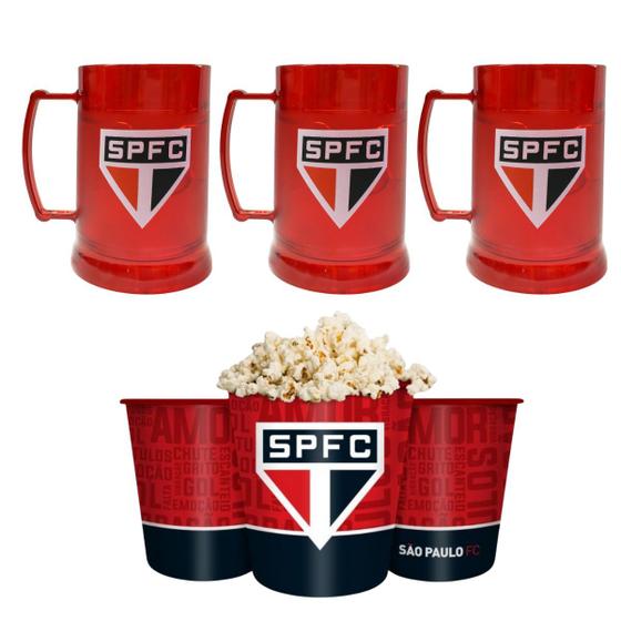 Imagem de Kit 1Un Balde Pipoca Grande 2,5l + 3Un Caneca Copo Gel 300ml Isolante Térmico Chopp Time São Paulo