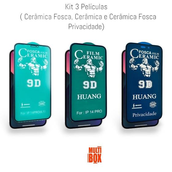 Imagem de Kit 1UN Película de Cerâmica + 1UN Película Fosca + 1UN Película Fosca Privacidade Para Iphone 14 PRO