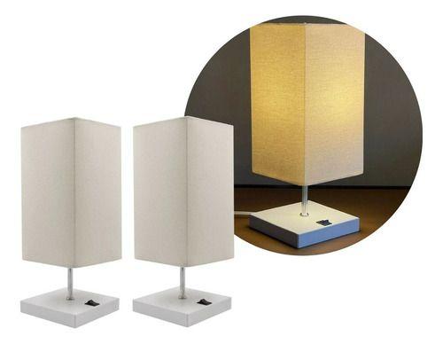 Imagem de Kit 2 Abajur de Mesa Clássica Quadrada com Interruptor e Cúpula Para Ambientes Casa e Sala de Estar, Quarto Cabeceira de cama e Escritorio
