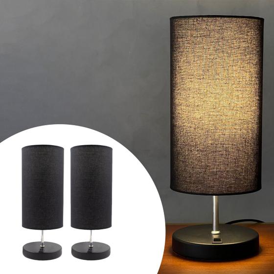 Imagem de Kit 2 Abajur de mesa Redondo com Interruptor Com Cúpula Algodão Para Decoração de Casa e iluminação lar, Sala, quarto, Cabeceira de Cama