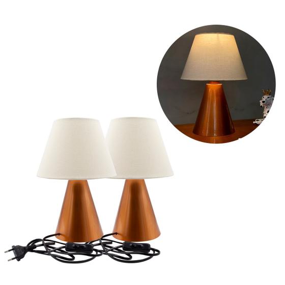 Imagem de Kit 2 Abajur Luminaria Clássico Cobre Bivolt Com Cúpula tecido Algodão