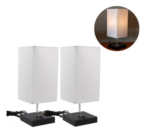 Imagem de Kit 2 Abajur luminária de Mesa Quadrado de MDF Com Interruptor Com Cúpula algodão Ref 49 Cabeceira, Sala ou Escritório
