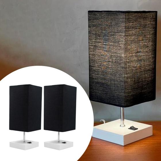 Imagem de Kit 2 Abajur Luminária De Mesa Quadrado de MDF Com Interruptor Com Cúpula Para Cabeceira, Sala ou Escritório, cama ou Quarto, corredor sala