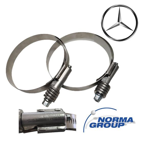 Imagem de Kit 2 Abraçadeira Inox A3849977590 A0019950710 Torque Constante para Intercooler Turbina e Radiador Mercedes-Benz com Tucho Diâmetro 4,5" 95-117mm