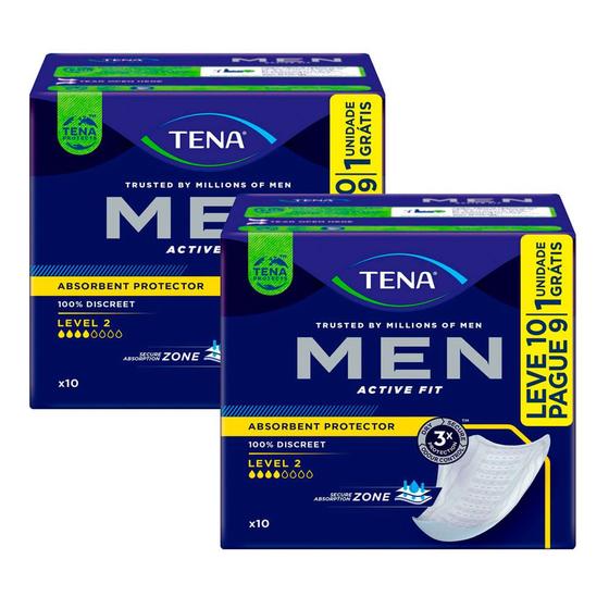 Imagem de Kit 2 Absorvente Protetor Masculino para Incontinência Urinária Tena Men Active Fit Level 2 Leve 10 Pague 9 Unidades