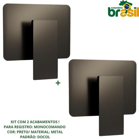 Imagem de kit 2 Acabamento Monocomando modelo docol Quadrado preto