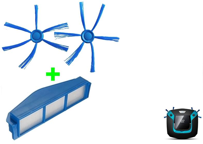 Imagem de kit 2 acessórios de reposição par de Escovas e Filtro Para seu Aspirador de pó Robô modelo Fc8794