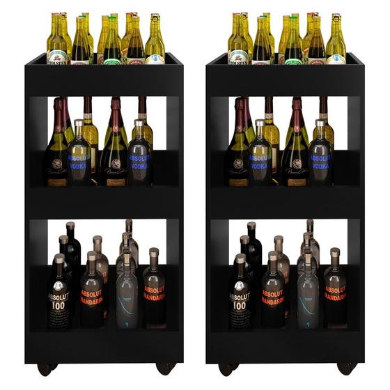 Imagem de Kit 2 Adegas Bar Multiuso Seul com Rodízios Preto - Mpozenato