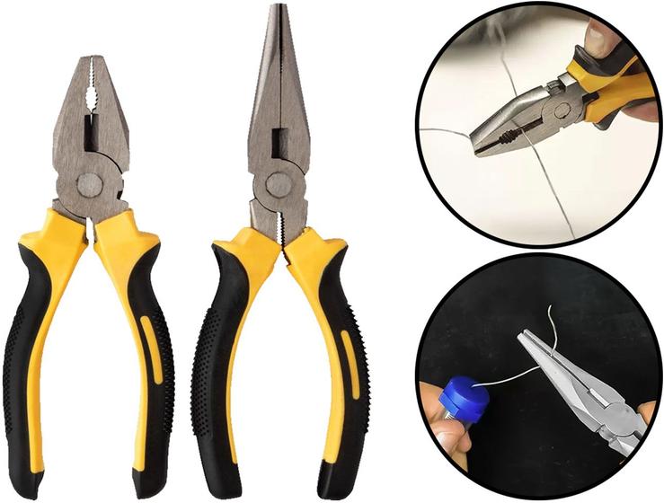 Imagem de Kit 2 Alicates Universal E Bico Fino Para Mecânico Eletricista Reparos Manutenção Profissional Hutz