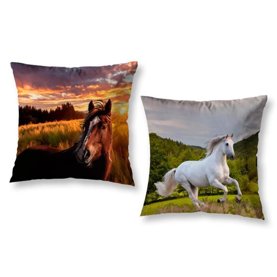 Imagem de Kit 2 Almofadas Cheias 40Cm X 40Cm Estampadas Cavalo