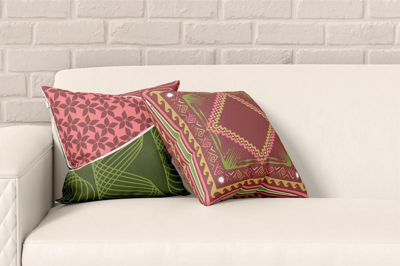 Kit 2 Almofadas Com Enchimento Flores Étnico Rosa e Verde - Core Decore Imagem de Kit 2 Almofadas Com Enchimento Flores Étnico Rosa e Verde