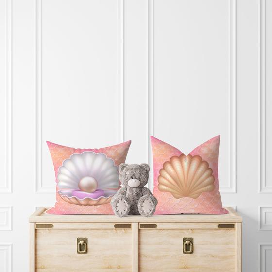 Imagem de Kit 2 Almofadas Com Enchimento Infantil Concha Escamas Rosa