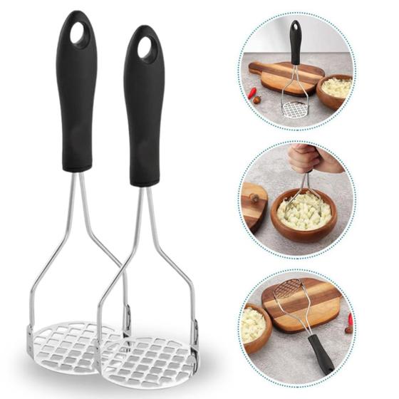 Imagem de Kit 2 Amassadores Espremedor De Batatas Manual P/ Purê Inox Reforçado