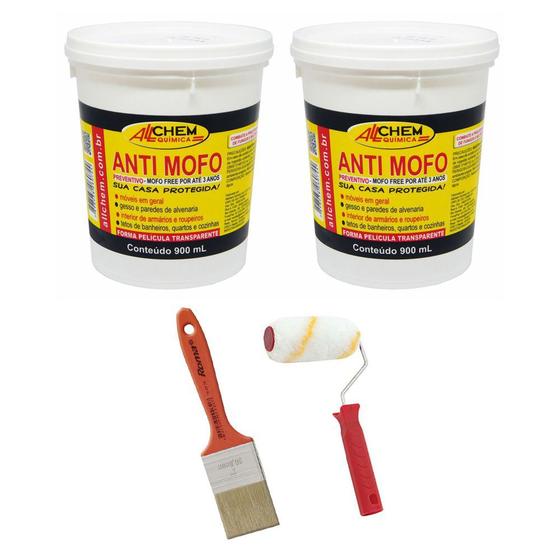 Imagem de Kit 2 Anti Mofo 900ml + Rolo Sem Respingo 9cm + Pincel 2 Pol