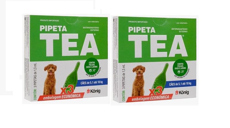 Imagem de Kit 2 AntiPulga Pipeta Tea Cães 5,1 Kg Á 10kg KIT C/3 Pipeta