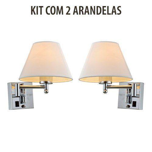 Kit 2 Arandela Articulável Cabeceira Vela Branco com Botão Menor preço em Kit 2 Arandela Articulável Cabeceira Vela Branco com Botão