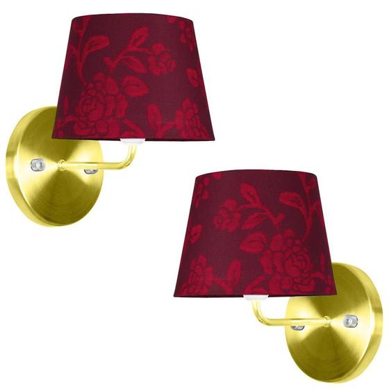 Imagem de Kit 2 Arandela Dourado De Cupula Tradicional Floral Vermelho