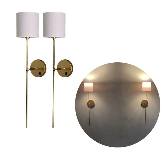 Imagem de Kit 2 Arandela luminária De Parede Clássica Com Interruptor Com Cúpula de algodão Ref 83