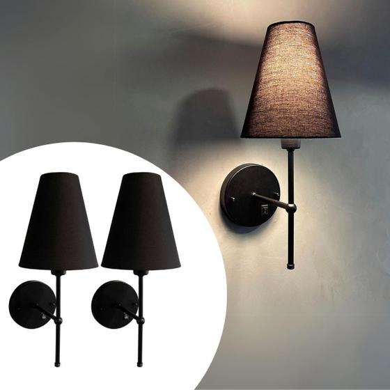 Imagem de Kit 2 Arandela Luminária De Parede Decorativa Quarto Com Interruptor Cupula Algodao Lâmpada Branco Quente